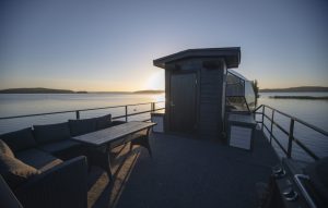 boeat deck and a lake view
